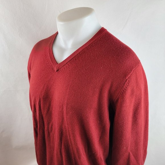 Brooks Brothers 346 Sweater Mens Large Red V Neck Pullover Merino Wool Stretch - Picture 4 of 7